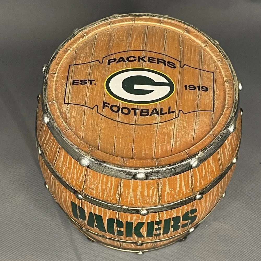 Green Bay Packers Coasters set of 4‎ Metal Trim NFL Wooden Barrel Collectible